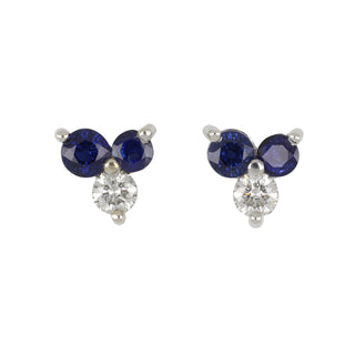 18K White Gold Sapphire & Diamond Trefoil Stud Earrings