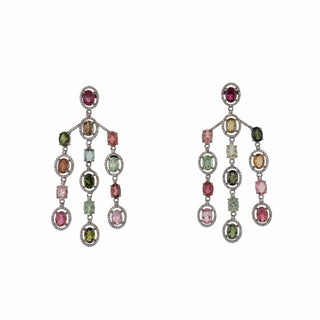 Maharaja  Gold and Sterloing Silver Quartz Multi Drop Earrings with Tourmaline