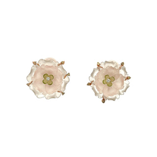 Tenenbaum 18K Rose Gold Rock Crystal Flower Earrings with Peridot and Diamonds