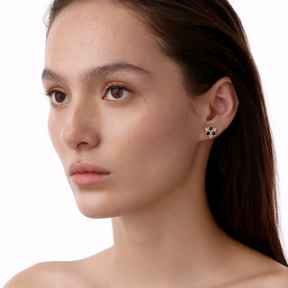 Temple St Clair 18K Gold Sapphire Trio Stud Earrings with Diamonds