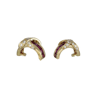 Vintage Tiffany & Co. 18K Gold Ruby Hoop Earrings with Diamonds