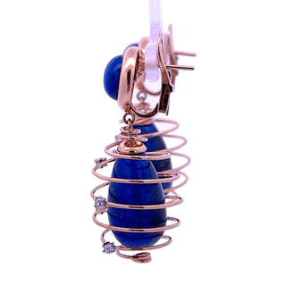 Lapis Spiral Wirework Drop Earrings with Diamonds