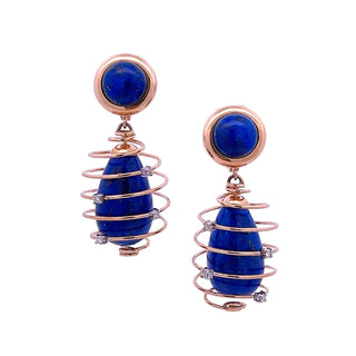 Lapis Spiral Wirework Drop Earrings with Diamonds