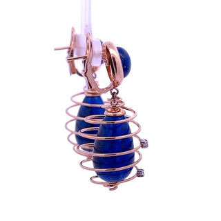 Lapis Spiral Wirework Drop Earrings with Diamonds
