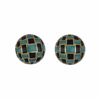 Vintage 1970s Angela Cummings Tiffany & Co. 18K Gold Jade and Opal Button Earrings