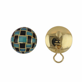 Vintage 1970s Angela Cummings Tiffany & Co. 18K Gold Jade and Opal Button Earrings