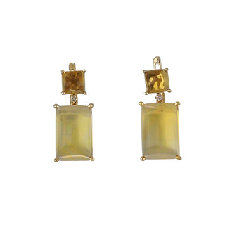 14K Gold Citrine Drop Earrings with Diamond