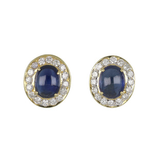 18K Gold Sapphire & Diamond Halo Stud Earrings
