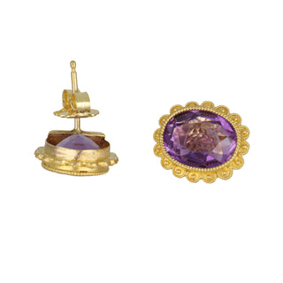 Victorian Amethyst Scrollwork Button Earrings