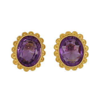 Victorian Amethyst Scrollwork Button Earrings