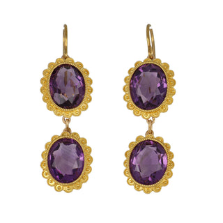 Victorian Amethyst Double Drop Scrollwork Earrings