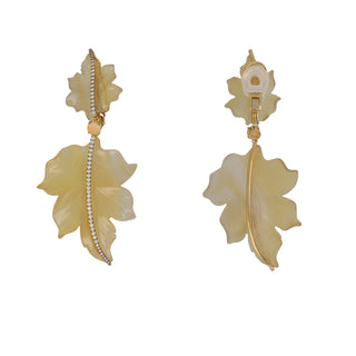 18K Gold Agate Leaf Drop Earrings with Opals and Diamonds