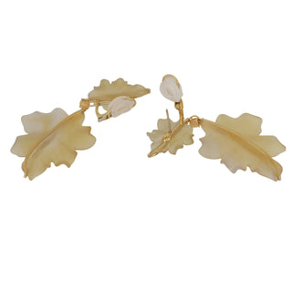 18K Gold Agate Leaf Drop Earrings with Opals and Diamonds