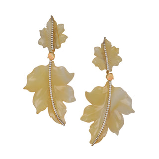 18K Gold Agate Leaf Drop Earrings with Opals and Diamonds