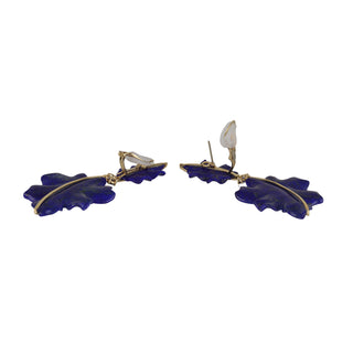 Tenenbaum Carved Lapis Leaf Earrings with Diamonds & Iolite