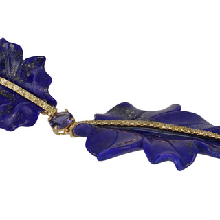 Tenenbaum Carved Lapis Leaf Earrings with Diamonds & Iolite
