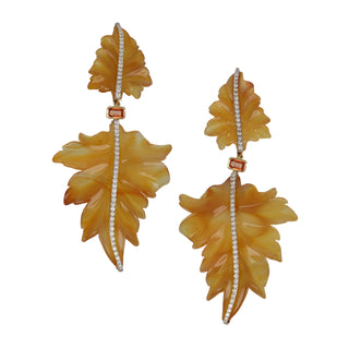 Tenenbaum 18K Agate Leaf Earrings with Sapphires & Diamonds