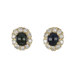 18K Gold Sapphire Stud Earrings with Diamonds