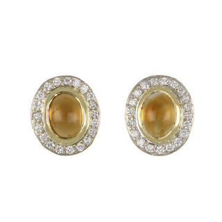 18K Gold Citrine & Diamond Halo Stud Earrings