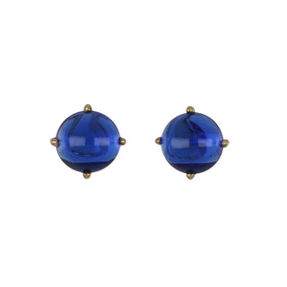 Baccarat 18K Gold Blue Glass Clip Earrings