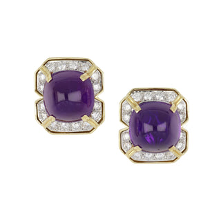 Vintage Neiman Marcus Sugarloaf Amethyst & Diamond Earrings