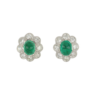 Art Deco Platinum Emerald & Diamond Cluster Earrings