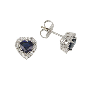 Vintage 18K Heart Shape Sapphire & Diamond Cluster Earrings