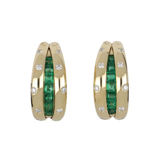 Estate 18K Emerald Mystery Hoop Earrings
