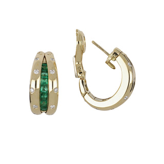 Estate 18K Emerald Mystery Hoop Earrings