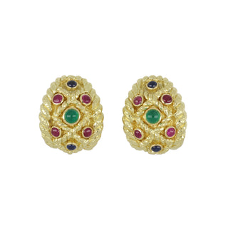 Vintage David Webb Textured Multi Gem Earrings