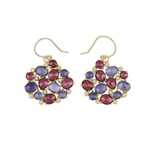 18K Rose-Cut Iolite & Garnet Cluster Drop Earrings with Diamonds