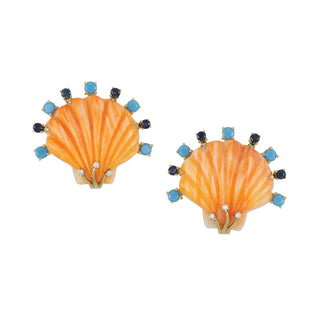 Tenenbaum 18K Gemset Carved Seashell Button Earrings