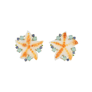 18K Gold White Quartz Starfish Clip Earrings