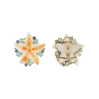 18K Gold White Quartz Starfish Clip Earrings