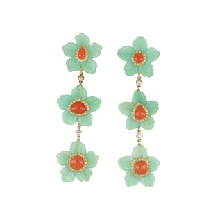 Tenenbaum Chrysoprase, Coral & Diamond Flower Drop Earrings