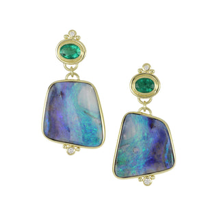 Mazza 18K Boulder Opal, Emerald & Diamond Drop Earrings