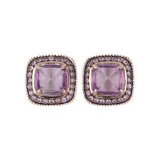 Estate 14K Rose Gold Amethyst & Pink Sapphire Cluster Earrings