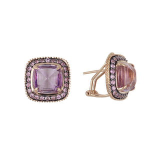Estate 14K Rose Gold Amethyst & Pink Sapphire Cluster Earrings