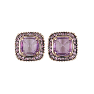 Estate 14K Rose Gold Amethyst & Pink Sapphire Cluster Earrings