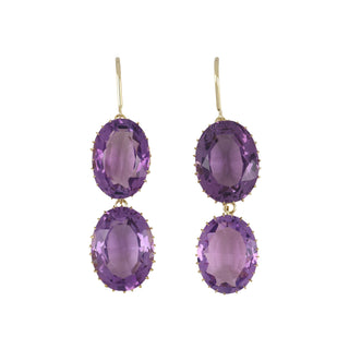 Victorian 14K Oval-Cut Amethyst Drop Earrings