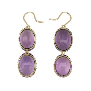 Victorian 14K Oval-Cut Amethyst Drop Earrings