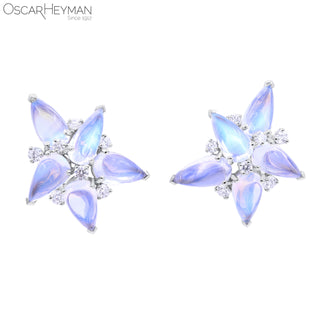 Oscar Heyman Platinum Moonstone Cluster Earrings with Diamonds