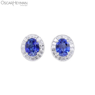 Oscar Heyman Platinum Ceylon Sapphire Earrings with Diamonds