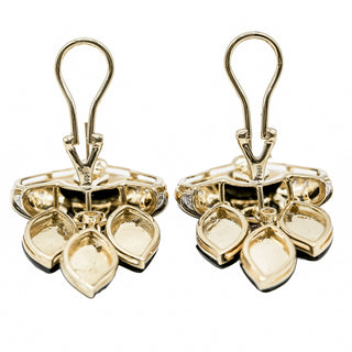 Estate 18K Gold Onyx & Diamond Fish Earrings