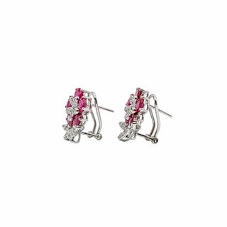 Estate 18K White Gold Ruby & Diamond Flower Earrings