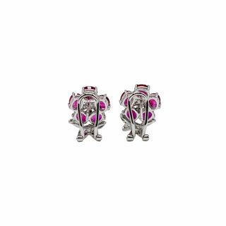Estate 18K White Gold Ruby & Diamond Flower Earrings