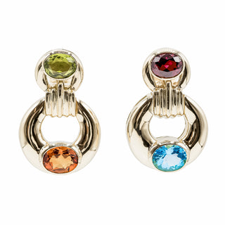 Estate Vesco 18K Gold Multi-Gemstone Doorknocker Earrings