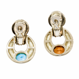 Estate Vesco 18K Gold Multi-Gemstone Doorknocker Earrings