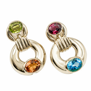 Estate Vesco 18K Gold Multi-Gemstone Doorknocker Earrings