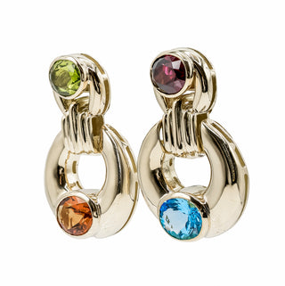 Estate Vesco 18K Gold Multi-Gemstone Doorknocker Earrings